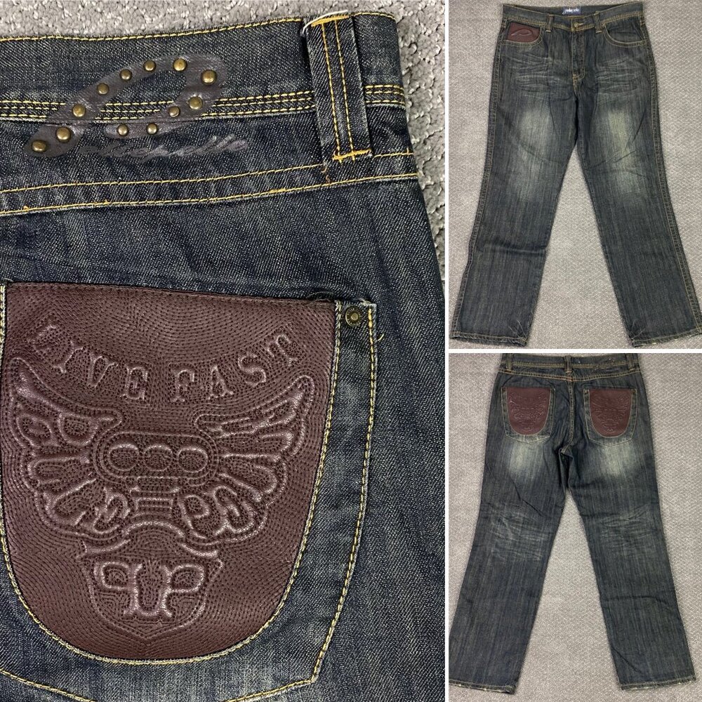 Vintage Pelle Pelle Jeans Men's 38 x 34 Blue Cotton Loose Fit Baggy 90s Y2K